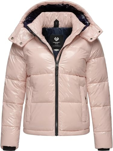 Ragwear Shiny Damen Winterjacke warm aus glänzendem Material mit (Abnehmbarer) Kapuze Roobie YOUMODO Light Pink Gr. XL