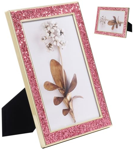 Kersiki Bilderrahmen, goldfarben, passend für 12,7 x 17,8 cm große Bilder, Metall-Bilderrahmen, Glitzer-Foto-Display für Schreibtisch oder Wand, Tischplatte, Theke, Regal (Roségold, 12,7 x 17,8 cm, 2