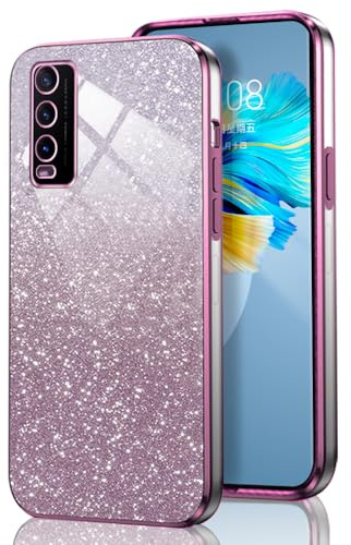 GOGME Glitter Hülle für VIVO Y20 / Y20S / Y11S / Y12s, Galvanisierter Rahmen TPU Handyhülle Funkeln/Transparent Stoßfest Kratzfest Schutzhülle. Rosa