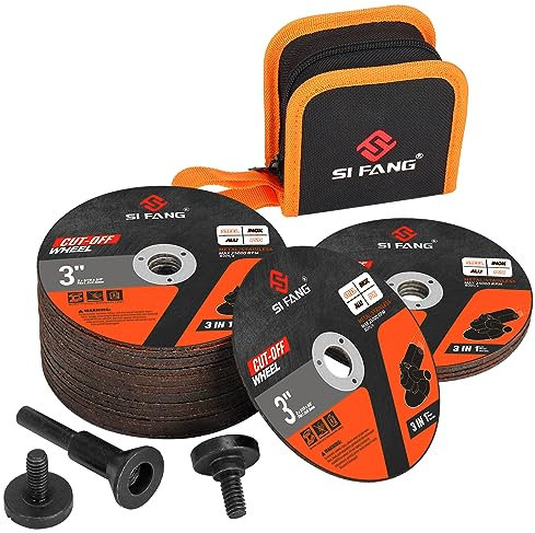 SI FANG - Amoladora de corte de 7,6 cm con mandril de montaje de 6,35 mm para amoladora, disco de corte de metal con bolsa para herramienta giratoria, taladro