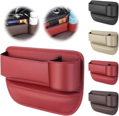 Car Seat Gap Filler Organizer, Car Leather Cup Holder Gap Bag, Leather Car Seat Storage Box with Water Cup Holder, Car Storage Front Seat(C,Right)