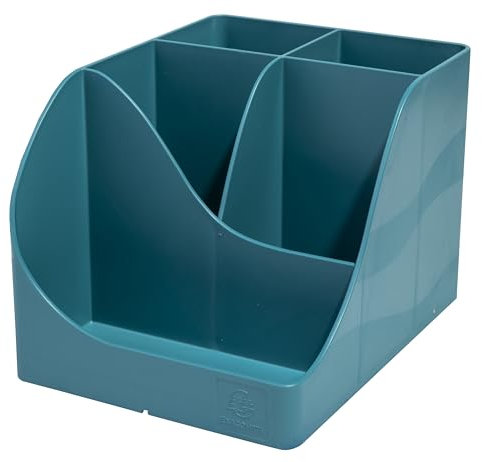 Exacompta - Réf. 69534D - Carton de 4 pots à crayons Pen Wave Skandi Bleu Pacifique - 5 compartiments - 4 compartiments hauts pour les grands ustensiles - 1 compartiment bas pour les petits ustensiles