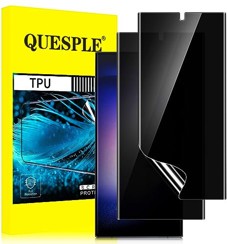 QUESPLE [2 Pièces] Protection écran Anti Espion pour Samsung Galaxy S23 Ultra 5G, 3D Incurvé Couverture Complète TPU Film de Confidentialité Protection en Écran, Compatible avec Lecteur d’Empreinte