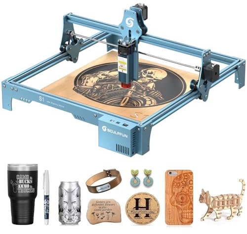SCULPFUN S1 Laser Graviermaschine, Laserschneider mit 90W Effekt, Lasergravur Maschine, Augenschutz, Schnelle Montage, für Holz Metall Acryl, Gravurbereich 410x420mm