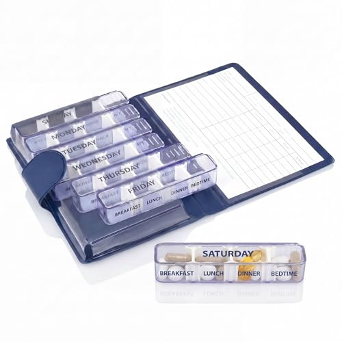 Kibodan Medidos 7-Day Weekly Pill Organiser – Small, Travel-Friendly Medicine and Vitamin Dispenser with 4 Adjustable Compartments. The Perfect Pill Organiser 4 Times a Day (Blue)