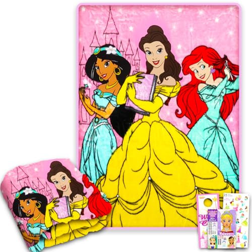 Disney Prinzessin Kleinkinddecke für Mädchen – Bündel mit hochwertiger weicher Disney Prinzessinnendecke für Kleinkinder, Krippe oder Kindertagesstätte plus Aufkleber, mehr | Disney