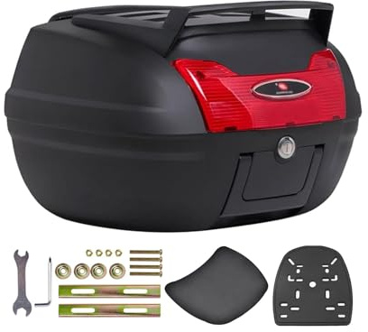 Universelle Motorrad-Touren-Heckbox, 46 l Motorrad-Topcase, Kofferraum-Topcase, abschließbarer Aufbewahrungskoffer aus Kunststoff mit weicher Rückenlehne, wasserdichtes Topcase für Roller, Moped