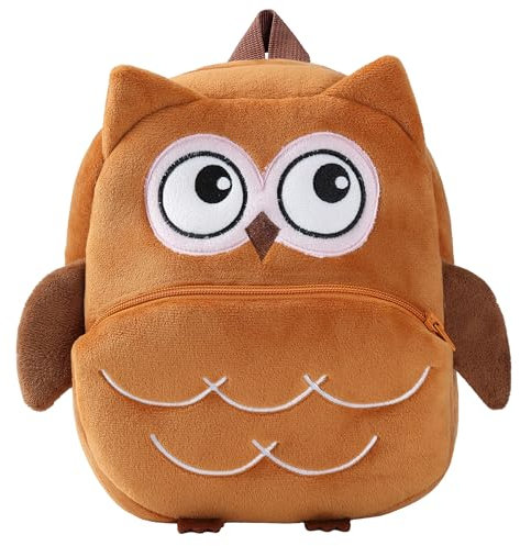 HAHASHOW Kinderrucksack ab 1 Jahr – Niedlicher 3D-Tierrucksack für Kleinkinder (2-4 Jahre), Leichter Kita Rucksack mit weichem Plüsch, Mini-Kindergartentasche für Jungen und Mädchen(Braune Eule)