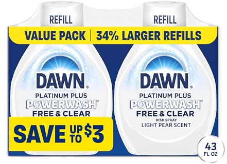 Dawn Powerwash Spray Refill, Dish Soap, Dishwashing Liquid, Free & Clear, 2 Refills, 43 Fl Oz