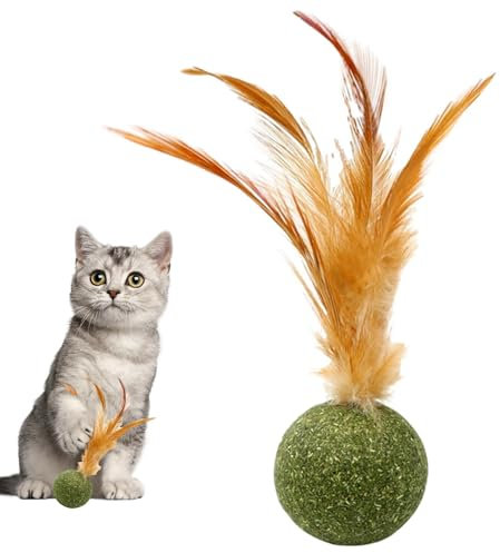 Interaktives Katzenspielzeug - Katzenminze-Bälle für Katzen | Essbarer Kätzchen-Katzenminze-Federball | Magische Katzenspielbälle | Katzenminze-Roller zum Lecken | Leck-Kauspielzeug für Indoor-Katze |