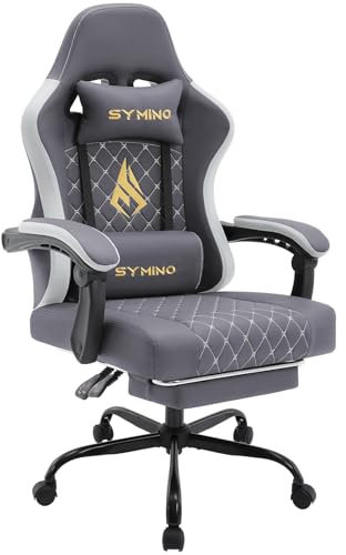 Symino Gaming Stuhl Racing Gamer Stuhl - Ergonomischer Gaming Sessel mit Lendenwirbelstütze, Gaming Chair mit Fußstütze Vintage PU Leder 130KG, Dark Grey