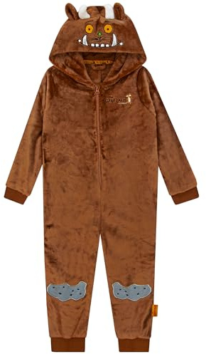 Grüffelo Schlafoverall Kinder | Kuscheliger Onesie Jungen Mit 3D Ohren | Onesie Kinder kuschelig Mit Kapuze | Braun 92