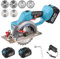 Sierra circular eléctrica inalámbrica con 2 baterías de 21 V y 3.0 Ah, sierra circular compacta con 6 cuchillas para madera, metal suave, cortes de plástico, mango de goma, profundidad y ángulo