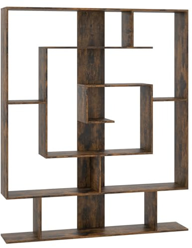 COSTWAY Bücherregal mit 7 Ebenen, Raumteiler Regal, geometrisches Standregal, Büroregal, Aufbewahrungregal für Wohnzimmer, Arbeitszimmer, Büro, 125 x 22 x 150 cm (Rustikales Braun)