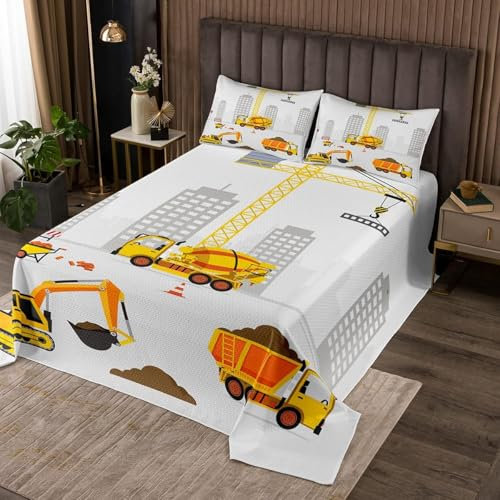 Loussiesd Kinder Tagesdecke Konstruktion Auto Druck Bettüberwurf Cartoon paw Patrol Steppdecke Dekorative Weiche Mikrofaser Wohndecke 170x210cm für Jungen Kinder