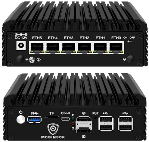 MOGINSOK OPNsense Firewall-Gerät | 6X i226-V 2,5GbE-Ports | N150 4-Core 3,6 GHz | 8 GB DDR5 RAM 128 GB NVMe SSD | Lüfterloser Mini-PC unterstützt PFsense/Proxmox/OpenWrt AES-NI