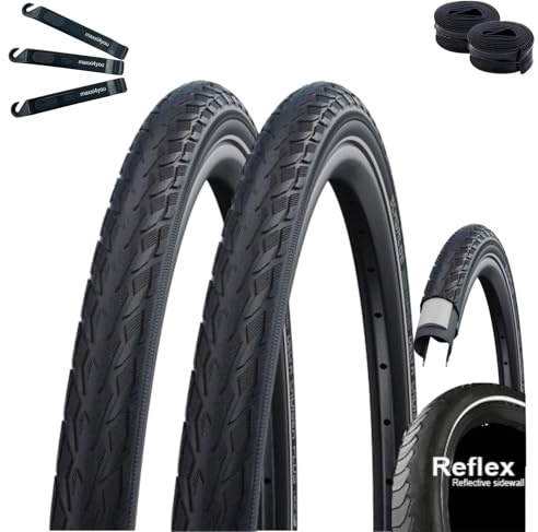 2 x Schwalbe Delta Cruiser Plus PunctureGuard E-25 Fahrradreifen Schwarz/Reflex 40-635 (28 x 1,1/2) + 2 x Schwalbe Schläuche DV17 inkl. maxxi4you Reifenheber