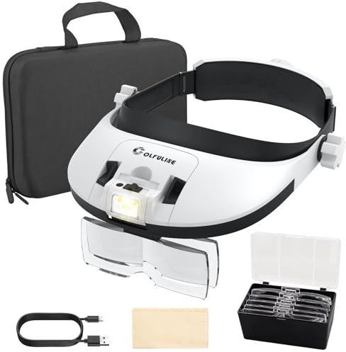 COLFULINE Lupenbrille mit Licht, 8 LED Kopfbandlupe mit Leichte Stirnband, 5 Linsen 1.0X - 3.5X, 900mah Akku & USB Ladung,3 Lichtmodi & 2 Helligkeit Lupenbrille Kopflupe Kopfband Lupen mit Schutzbox