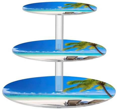 Ewusp Beach Palm Tree Cupcake Stand 3 Tier Cup Cake Display Holder Pastry Stand Dessert Tower Serving Tray for Tea Party Birthday Wedding