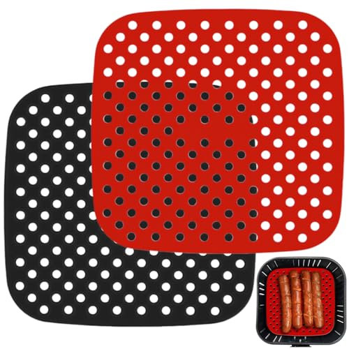 2 Pièces Tapis de Doublure Friteuse À Air,19×19cm Tapis pour Friteuse Air Réutilisables,Tapis Silicone Air Fryer,Tapis Antiadhésifs,Revêtement Antiadhésif pour Friteuse À Air,pour,Cuisinier,Vapeur