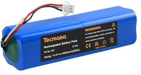 Tecmana 14,4V 6000mAh Ersatzakku für Proscenic M7 M8 Pro/Lydsto R1 / Uoni V980 Plus/Lenovo Lr1/ Roidmi Eve Plus/Xiaomi Viomi S9 / Tesvor M1/ Neabot N1 N2 Staubsauger Akku