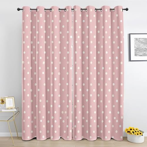 Generisch Rosa Tupfen Vorhang, Niedliche Abstrakte Punkte Gardinen mit Ösen 2er Set Verdunkelungsvorhang - Modern Vorhänge, Wohnzimmer Schlafzimmer Kinderzimmer Blickdichte vorhänge, 68.5x117 cm