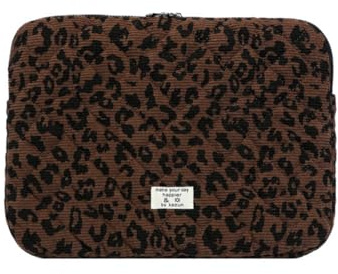 Puffy Laptop Hülle Für 11 13 15 Zoll Laptop, Cord Süße Leopard Laptoptasche Sleeve Case Mit Schleifenmuster Damen Mädchen Leo Tasche (Braun,Groß)
