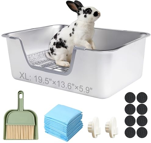 Sorstrem Stainless Steel Sifting Litter Box for Rabbit (XL)