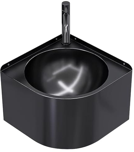 HEFJIAYCIQ Eckwaschbecken Für Badezimmer, Dreieckiges Wandwaschbecken Aus Edelstahl Für Waschtisch, Für Zuhause, Wohnheim, Garage, Küche,Black 1,32x32x24cm