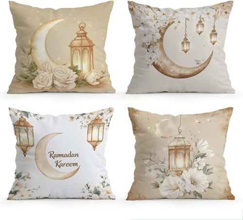 SEVENWELL Ramadan Kissenbezüge 40x40 cm 4er Set Ramadan Kareem Dekoration | Dekorative Kissenhüllen für Sofa Couch Wohnzimmer Schlafzimmer Zuhause