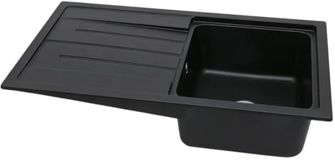 Hontzes Granitspüle Schwarz 86 x 50 cm,Küchenspüle mit Abtropffläche