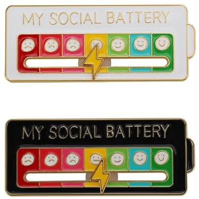 Luminaverde Stimmungsbarometer, 2 Stück Soziale Batterie & Anstecker, Lustige Brosche Für Rucksack Jacke Und Tasche