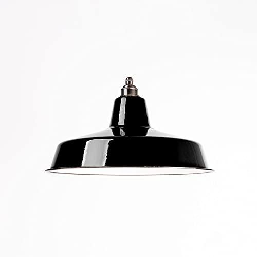 Industrie Lampenschirm Emaille Schwarz (2. Wahl), Fabriklampe Ø36 cm inkl. Vintage Fassung aus Messing, Antik-gebürstet