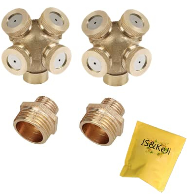 JS&KeJi 2 Stück 4-Loch Nebeldüsen Bewässerung Messing Düsen Garten Sprinkler Wassernebel Sprühdüse für Garten und Landwirtschaft
