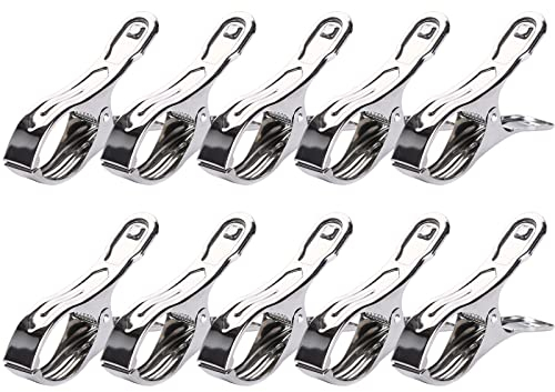 DWE - Pinzas para Toalla de Acero Inoxidable, Color Plateado, para Ropa, Grandes Clips Resistentes al Viento, evitan Que tu Toalla se vuele (10 Piezas de 3.5 x 0.4 x 1.8 Pulgadas)