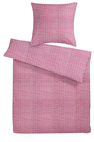 Carpe Sonno Seersucker Bettwäsche 135 x 200 cm Baumwolle - 2 teilig Bettwäsche-Sets aus Deckenbezug + Kissenbezug - mit Reißverschluss für Bettwäsche - Kariert Bettwäsche Bügelfrei - Rot
