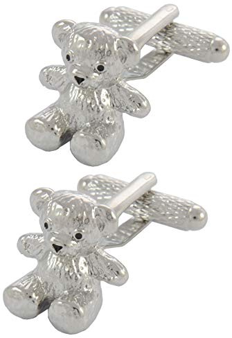 Manschettenknöpfe Herren Silber Farbe - Mit Box - Teddybär - Langlebiges Messing - Tier Kuscheltier Elternteil - Ein Paar