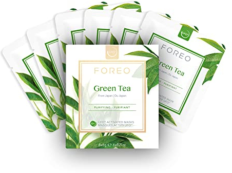 FOREO Green Tea UFO-aktivierte Gesichtsmaske für zu Unreinheiten neigende fettige Haut, 3er-Pack, reinigend, antioxidativ, Grüntee- & Ulmus-Extrakt, tierversuchsfrei, kompatibel mit UFO 2 & UFO