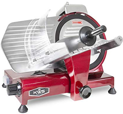 KWS MS10XT Premium Commercial 320W Electric Meat Cutter 10 Inch Red with Non Sticky Teflon Blade, Frozen Meat and Low Noise Commercial Thinning Machine