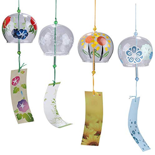 Falytemow Carillon éolien japonais avec petites clochettes à vent fait à la main en verre de style japonais pour cadeau d'anniversaire, décoration d'intérieur