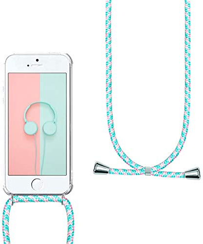 YuhooTech Handykette Hülle für iPhone 5 / 5S / SE(2016)- 4,0 Display, Smartphone Necklace Hülle mit Band - Handyhülle mit Kordel Umhängenband - Schnur mit Case zum umhängen in Grünes Pulver