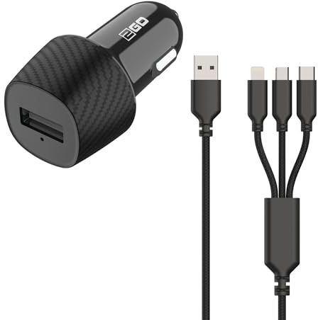 2GO Carbon Optik + Kabel 12 V 3in1 Stecker Set für Micro-USB, USB-C, Apple Lightning, 797258