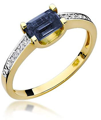 Damen Ring 585 14k Gold Gelbgold echt Saphir Edelstein Diamanten Brillanten