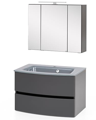 Badezimmerkombination Kornel 2 2-teilig mit grauem Waschbecken - graphitgrau