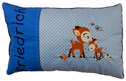 Momelie Blaues Schmusekissen * Kuschelkissen * Rehe * mit Namen Bestickt * in der Größe 25 * 40 cm * SK-bl_0175