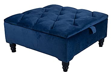 ISTOOLS Square Folding Chesterfield Ottoman Storage Box with Lid-Velvet Upholstered Footstool for Living Room-Cloth Toy and Shoe Storage Footrest Bench Chesterfield Design Boxes (Blue)