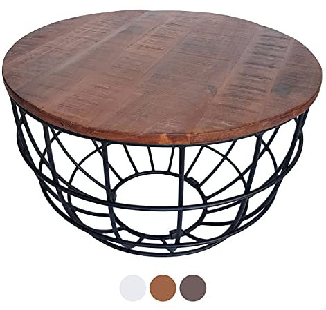 kreatives Wohnen Couchtisch rund Lexington ø 75 cm Metall Gitter Drahtgestell Massivholz Wohnzimmer-Tisch braun-Bassano, Holz, Extra breit
