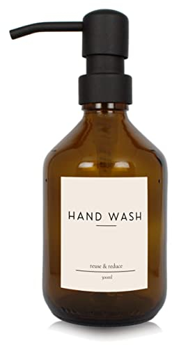 Seifen-Spender braunes Glas 300ml für Handseife mit schwarzer Edelstahlpumpe reuse & reduce Retro