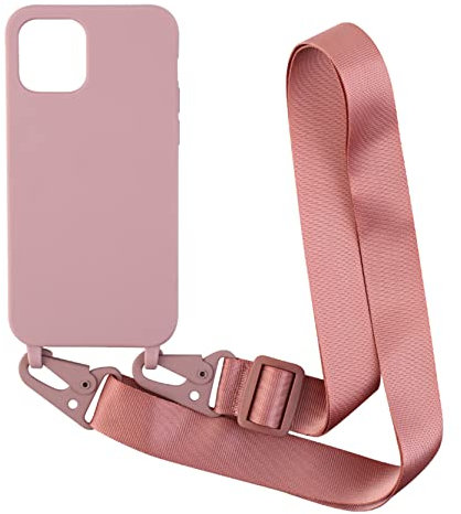 2NDSPRlNG Coque avec Collier Compatible avec iPhone 12/12 Pro 6.1,Tour de Cou Lanière en Corde Pendentif Housse Silicone Souple Case,Rose Gold