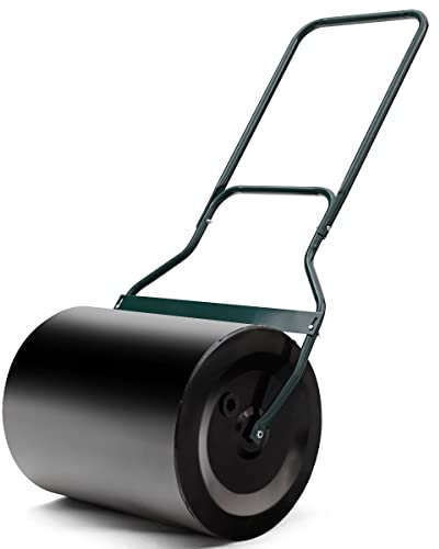 COSTWAY Rouleau à Gazon de Jardin, avec Rouleau à Largeur 50 cm et Dia.40 cm, Capacité de 60L, Fabriquer en Fer Robuste, Remplissage à l’Eau ou Sable, Noir